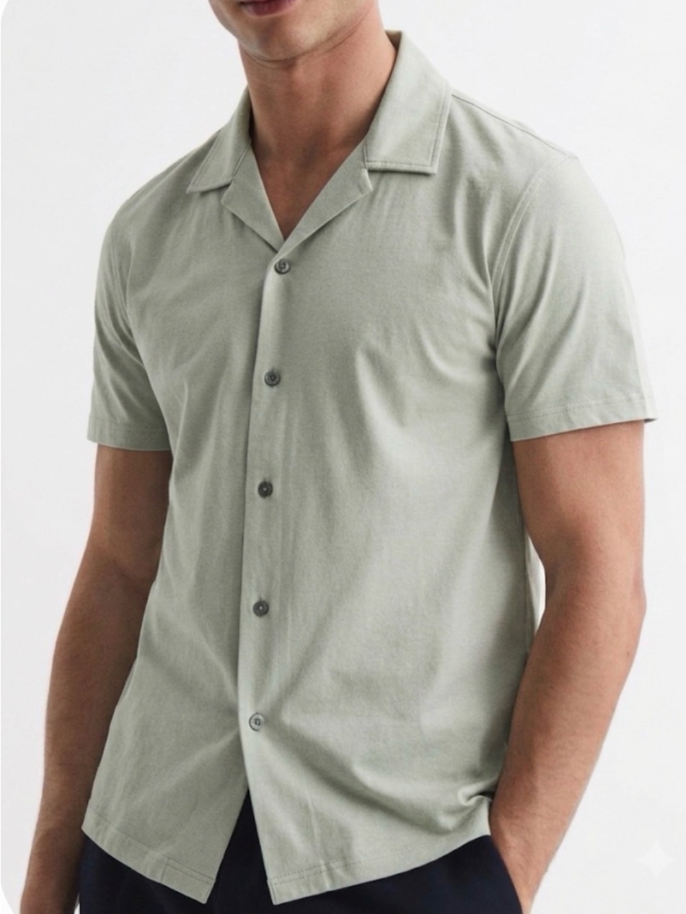 Reiss Egyptian Cotton Pearl Gray Soft Men’s Short Sleeve Button Up Shirt M